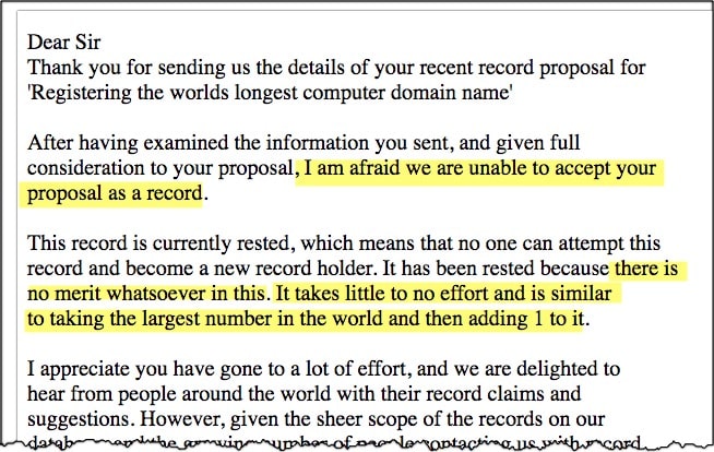 Guinness World Record Email - Longest Domain Name