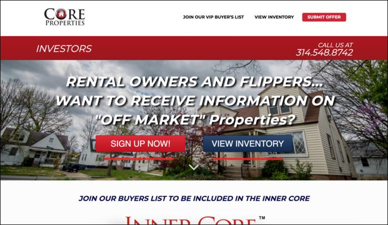 Website for real estate investors example of broad  message to segmentation 