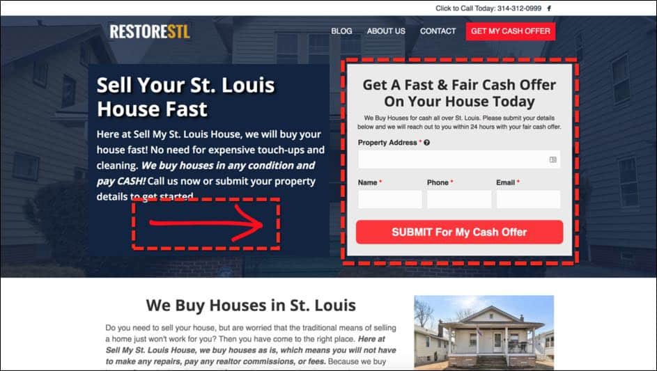 website for real estate investors visual cues example