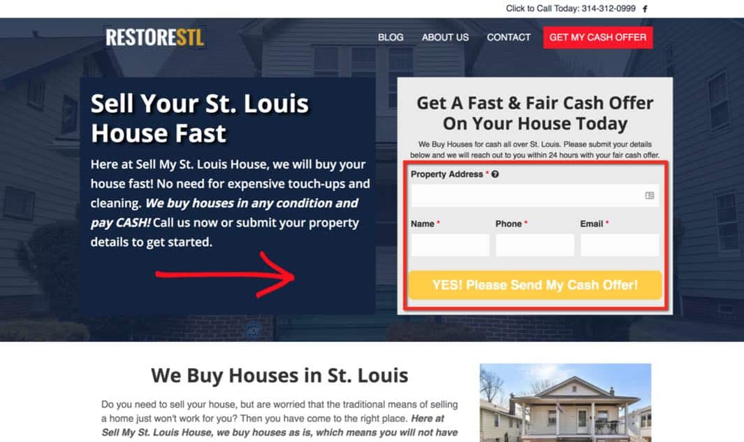 website for real estate investors web form example