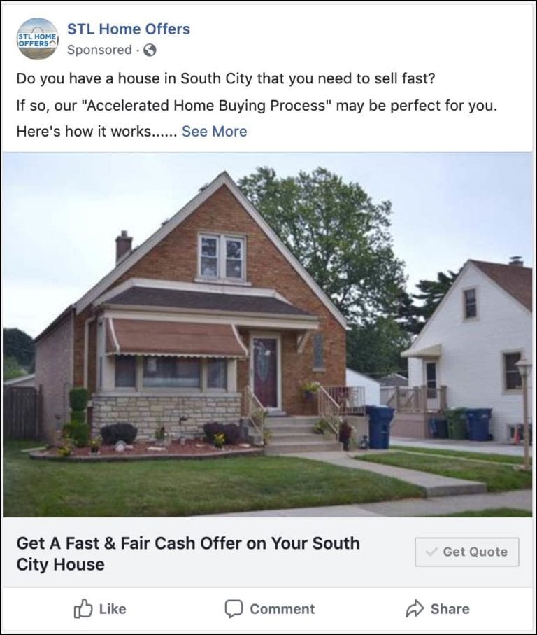Example of a facebook ad for real estate investors