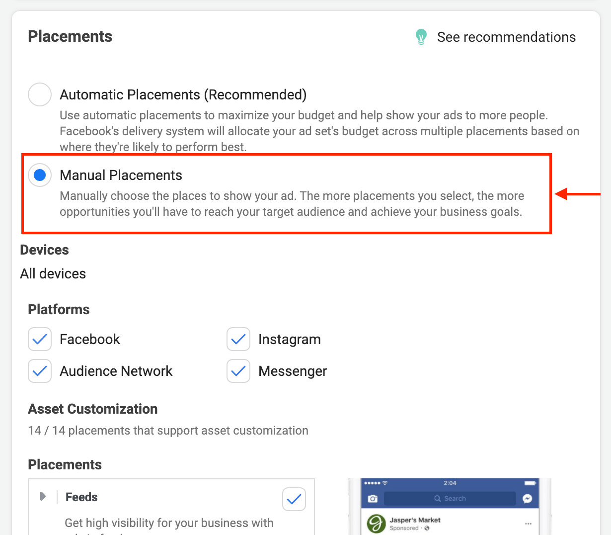 Select manual placements