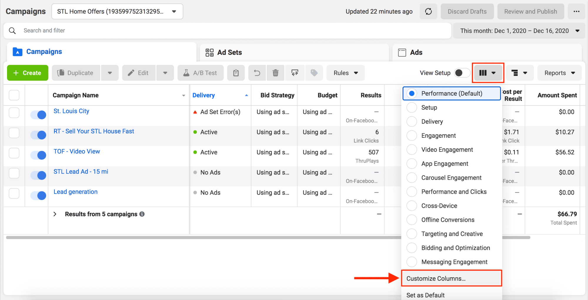 screenshot of how to create custom columns to create a custom view. 