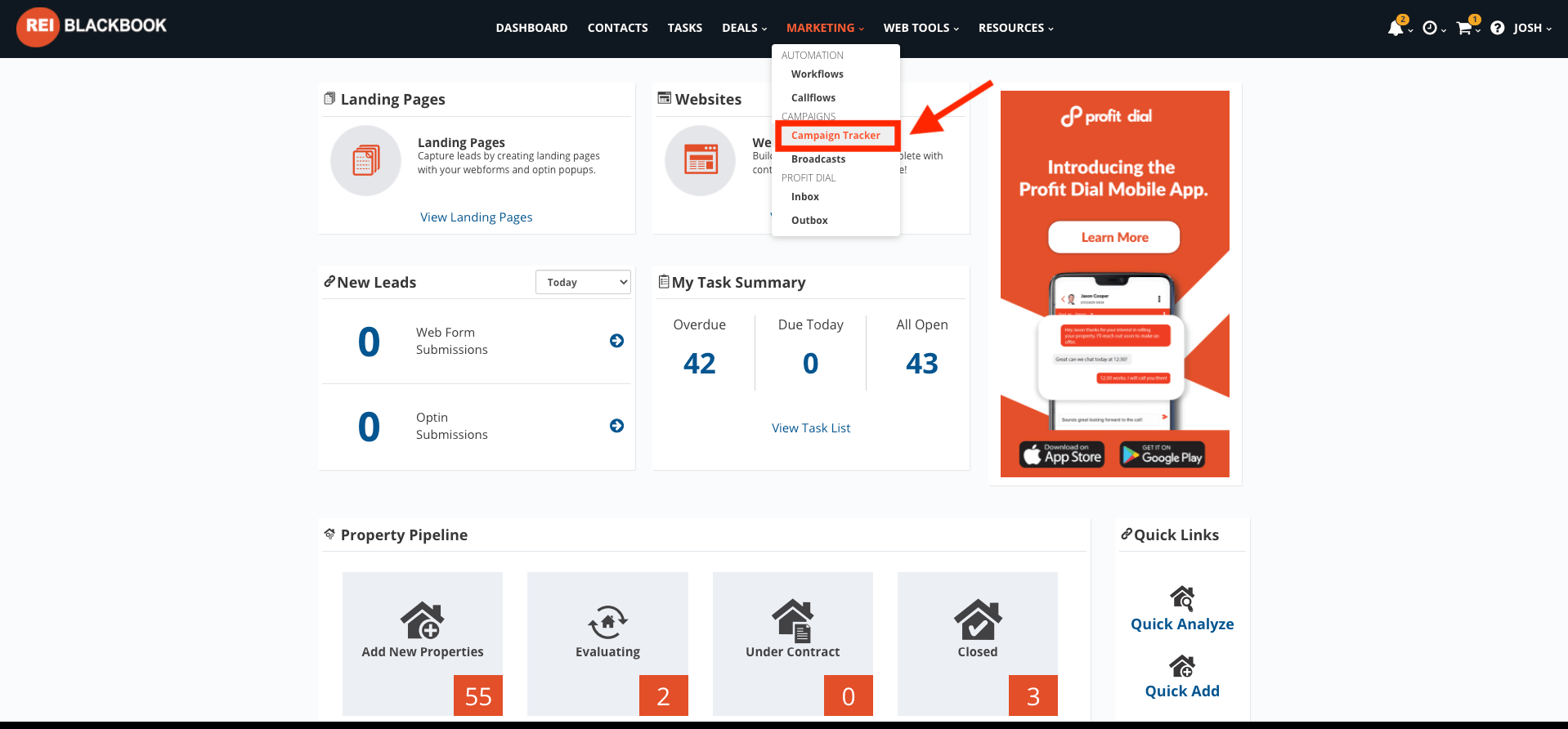 Setting up marketing campaign tracking inside REI Blackbook