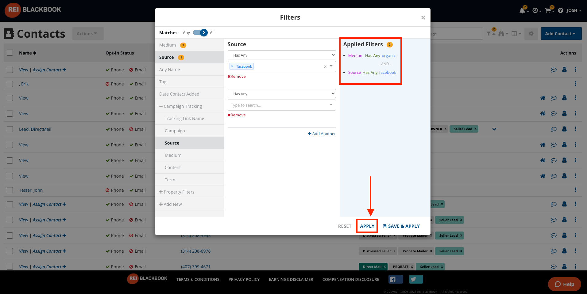 Setting up your marketing campaign tracking:  apply as many filters as you like