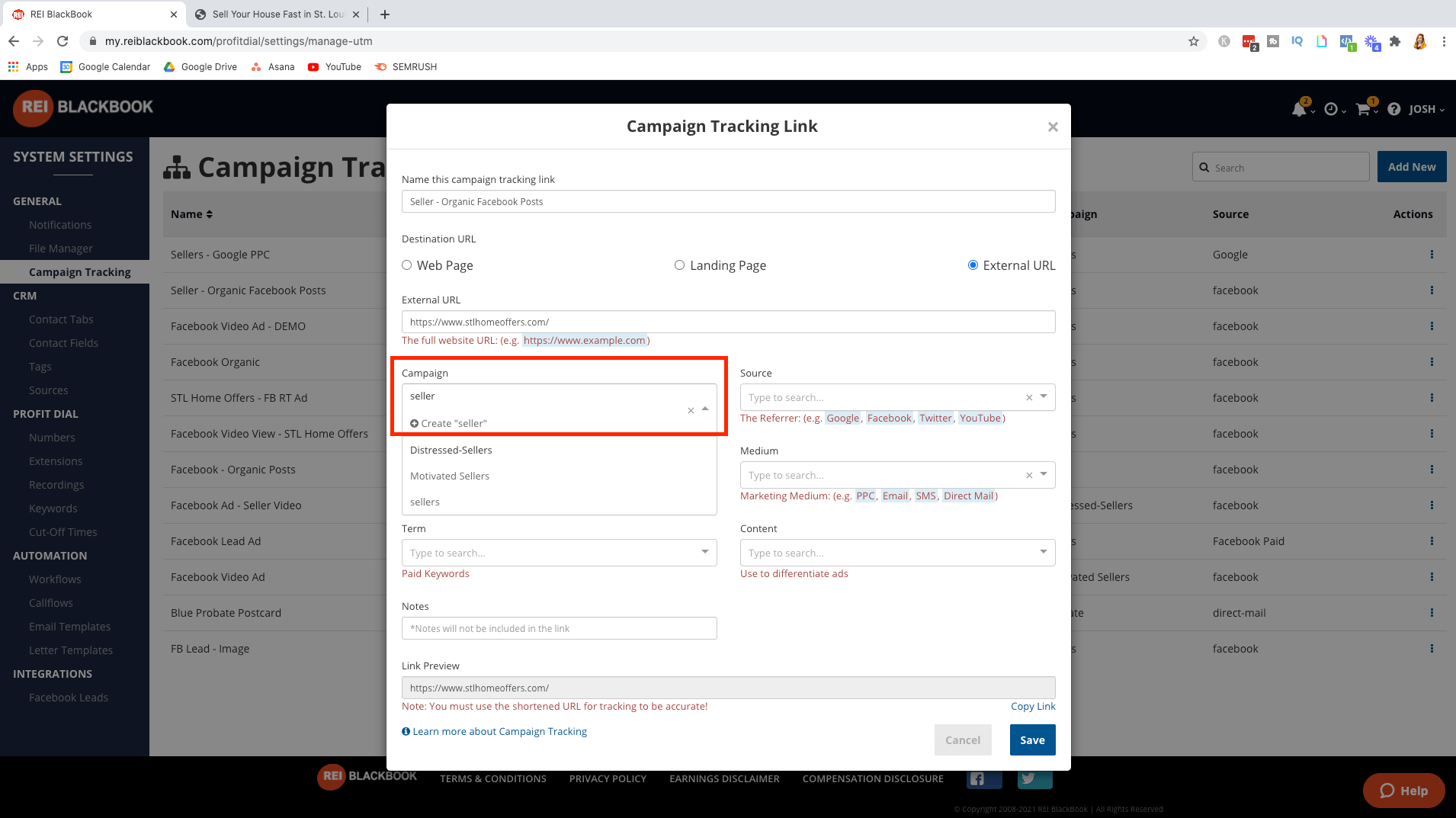 Setting up your marketing campaign tracking:  setting your URL parameters inside REI Blackbook