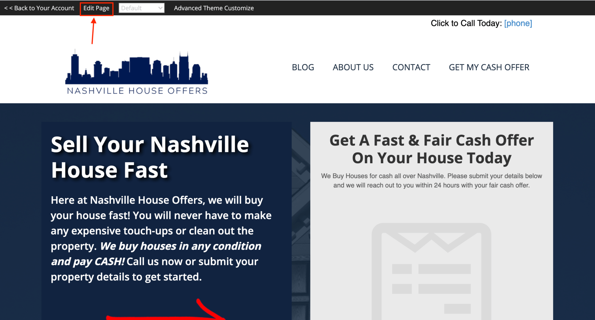 Select "Edit Page" to edit your real estate investor website.