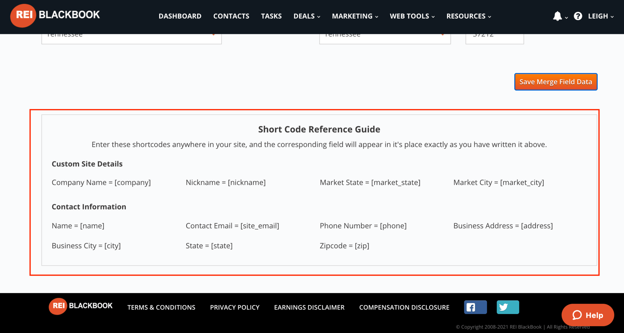 Type these short codes anywhere you'd like them to merge into your real estate investor website.