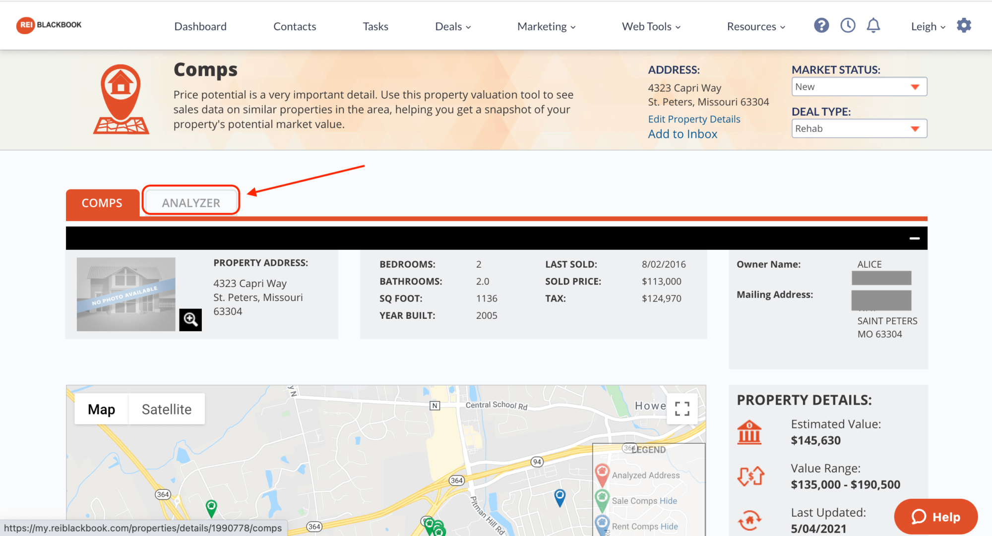 You can also use the analyzer tool when running comps inside of REI BlackBook