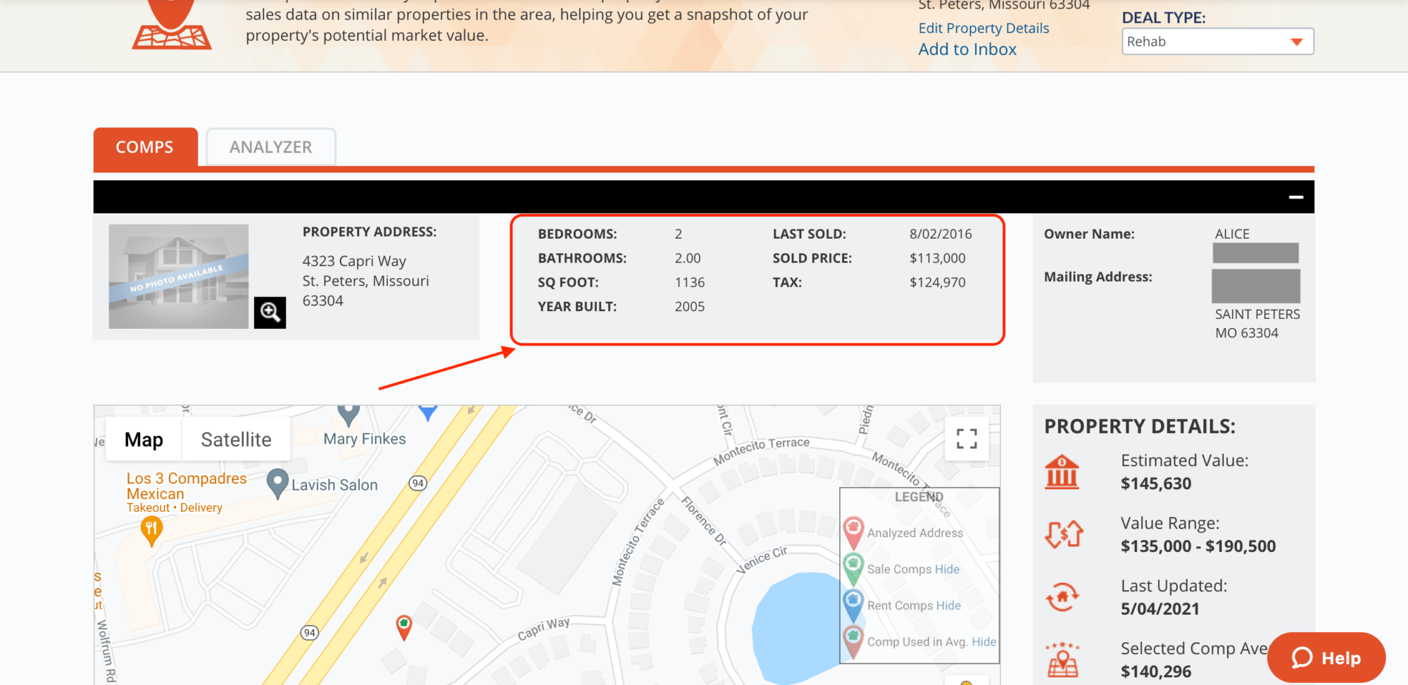 Use this property info to help you analyze your deal when running comps inside of REI BlackBook