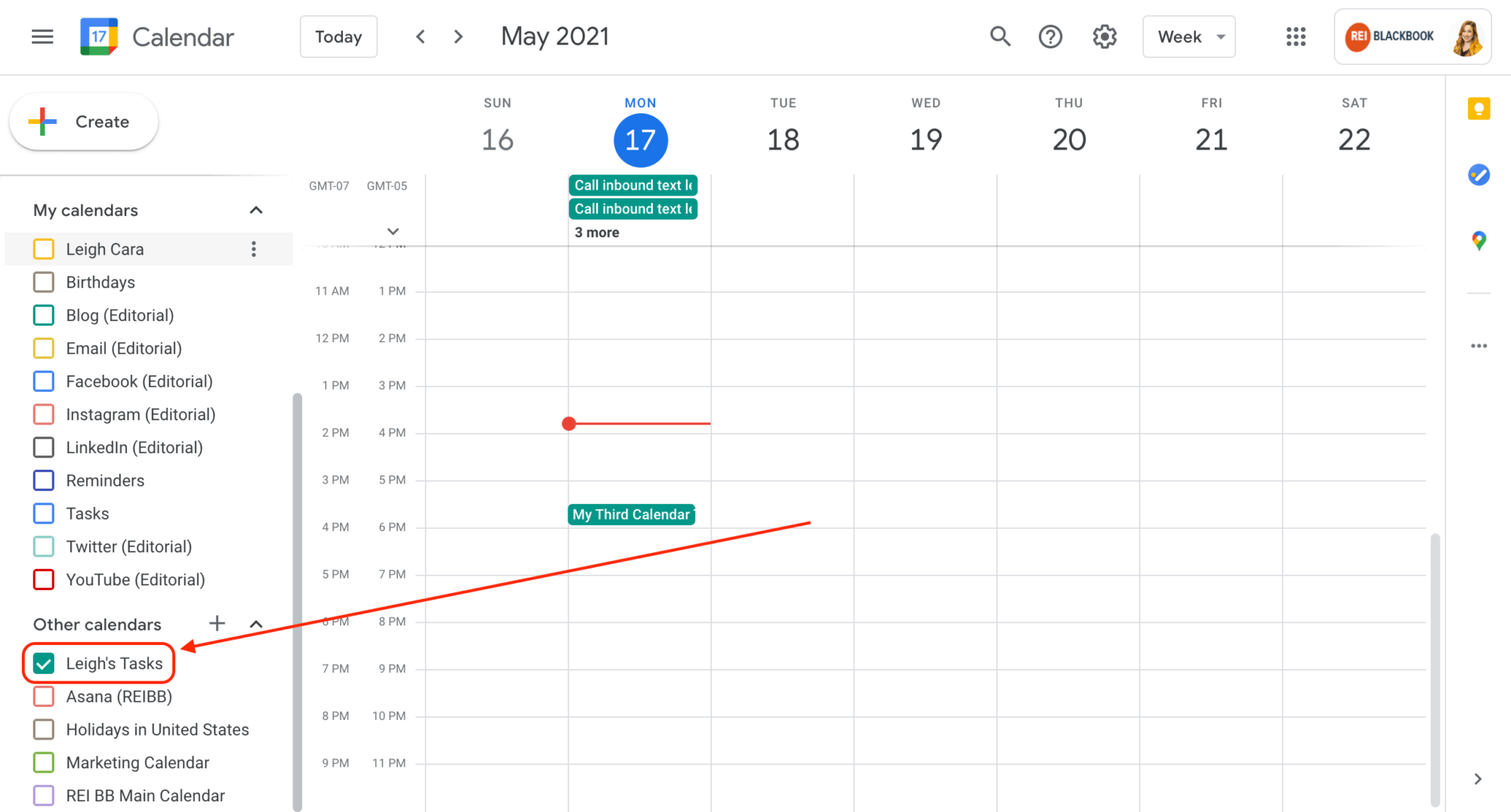 View the calendar sync in Google Calendars